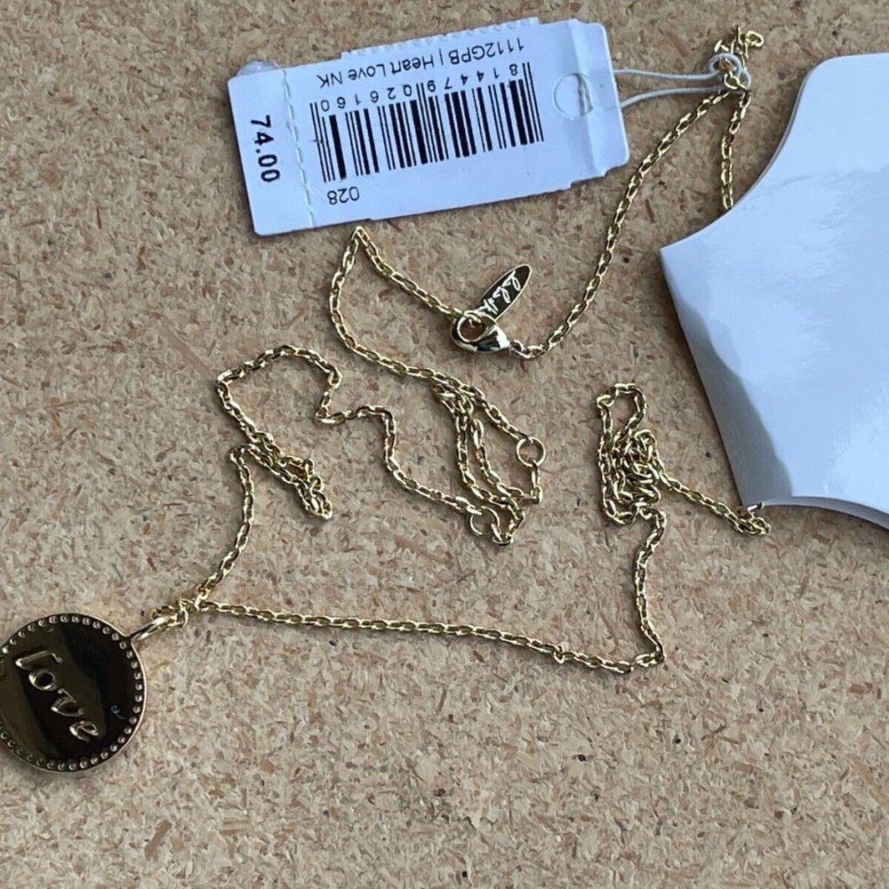 Lulu DK Women Necklace LOVE Heart Pendant Gold Tone 14k Plated Reversible $74 - Picture 11 of 12
